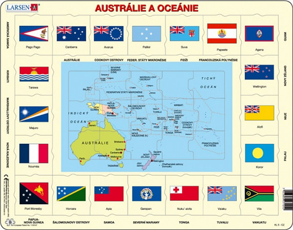 Puzzle MAXI - Mapa Austrálie a Oceánie + vlajky/35 dílků