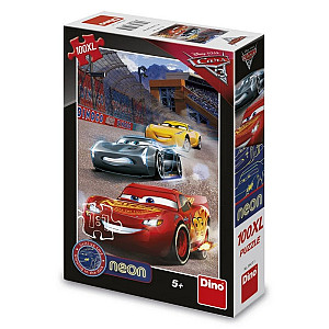 Auta 3 - Vítězné kolo: svítící neonové puzzle 100XL dílů