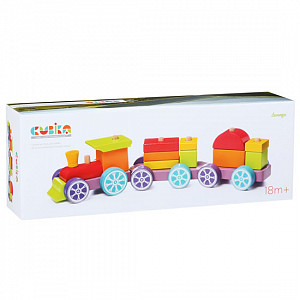 Duhový vláček s dvěma vagony: dřevěná skládačka 15 dílů