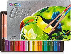 Artist - pastelky dřevěné kulaté, kovový box  36 barev