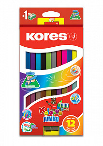Kores Jumbo DUO trojhranné pastelky 5 mm s ořezávátkem 12 barev + 2 metalické barvy