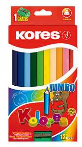 Kores Jumbo trojhranné pastelky 5 mm s ořezávátkem 12 barev