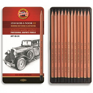 Koh-i-noor tužka grafitová umělecká 8B–2H souprava 12 ks v plechové krabičce