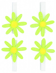 Kolíčky 5cm s kytičkou - zelená s glitry 4ks