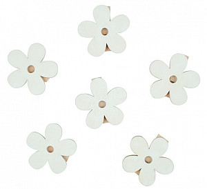 Dřevěné kytky 4cm s kolíčkem - bílé 6ks
