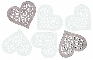 Dřevěná srdce 6cm - hnědobílý mix 6ks