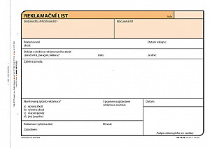 Reklamační list, A5, 100 listů, NCR