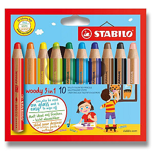 Pastelka STABILO Woody 3v1 sada 10 ks v pouzdru