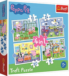 Puzzle: Prasátko Peppa 4v1: Vzpomínky na prázdniny (12,15,20,24 dílků)