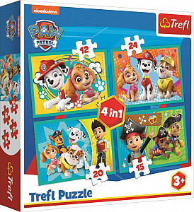 Trefl Puzzle Tlapková patrola - Šťastný tým 4v1 (12,15,20,24 dílků)