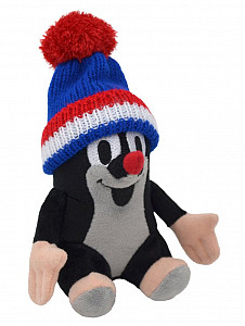 Krtek 14cm sedící, kulich modrá-trikolóra