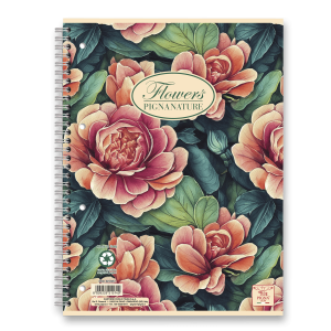 Kroužkový blok Pigna Nature Flowers A5, čtverečkovaný, 60 listů, mix motivů