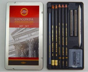 Koh-i-noor kreslířská umělecká souprava GIOCONDA pro černobílou kresbu 10 ks v plechové krabičce