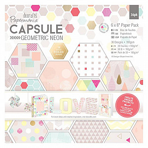 Docrafts Sada papírů 15x15cm - Geometric Neon 36 ks