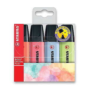 Zvýrazňovač STABILO BOSS ORIGINAL Pastelový, sada 4 ks v pouzdru