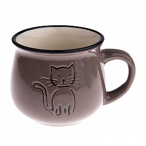 Hrnek keramický s kočkou - šedý 213 ml