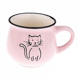 Hrnek keramický s kočkou - růžový 213 ml