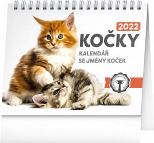 Kalendář 2022 stolní: Kočky – se jmény koček, 16,5 × 13 cm