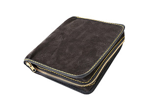 Kožený obal na knihu se zipem - kůže hnědá tmavá semiš