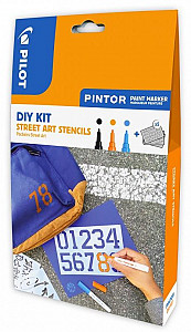 PILOT Pintor Fine Kreativní sada akrylových popisovačů 0,9-1,5mm - Street art 3 ks + šablony