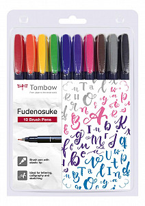 Tombow Sada štětcových fixů Fudenosuke COLOUR tvrdost 1 - hard 10 ks