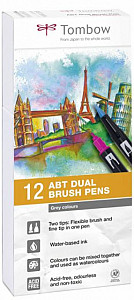 Tombow Oboustranný štětcový fix ABT - Grey tone 12 ks