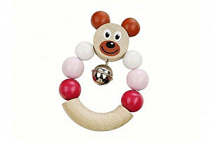 Chrastítko Medvěd růžový 7x9cm dřevěné