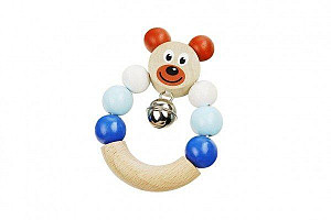 Chrastítko Medvěd modrý 7x9cm dřevěné