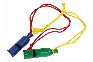 Píšťalka signální plastová 7cm se šňůrkou na krk (2 barvy)