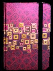 Zápisník s gumičkou 95x140 mm červenozlaté čtverce