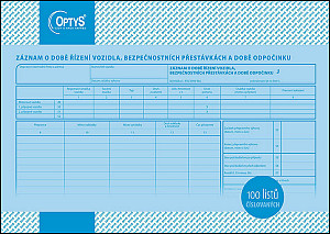 Záznam o době řízení vozidla a bezpečnostních přestávkách, A4, 100 listů, číslovaný