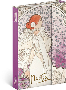 NOTIQUE Notes Alfons Mucha – Dáma, linkovaný, 11 x 16 cm