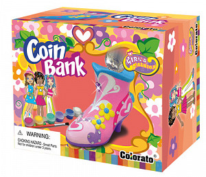 Pokladnička k vymalování Střevíček s doplňky