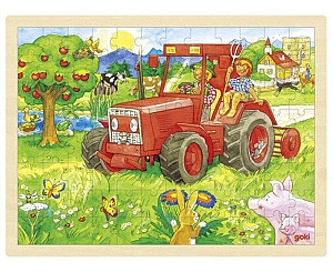 Dřevěné puzzle Traktor 96 dílků