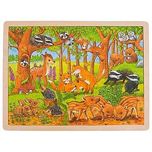 Dřevěné puzzle Zvířecí mláďátka v lese 48 dílků