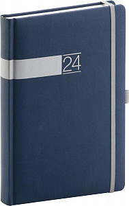 Diář 2024: Twill  modrostříbrný, denní, 15 × 21 cm