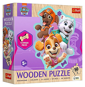 Dřevěné obrysové puzzle Tlapková patrola: Veselá štěňata 50 dílků