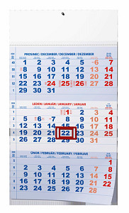 Tříměsíční kalendář 2026 modrý - nástěnný kalendář