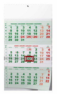 Tříměsíční kalendář 2026 zelený - nástěnný kalendář