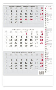 Tříměsíční kalendář šedý s poznámkami 2026 - nástěnný kalendář