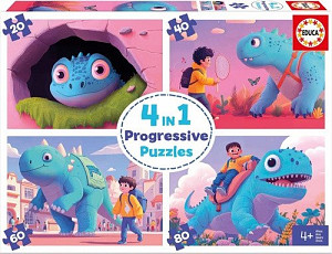Puzzle Přátelští dinosauři 4v1 (20,40,60,80 dílků)