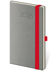 Kapesní diář 2026 New Praga tmavě šedý s gumičkou