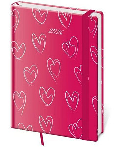 Denní diář 2026 A5 Vario Hearts s gumičkou