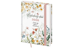 Týdenní diář 2026 B6 Bylinkový Flowers s gumičkou