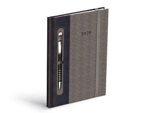 Diář 2026 T805 PU dark blue/gray s gumkou na propisku