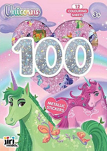 100 metalických samolepek s omalovánkovými listy Jednorožci