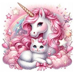 Diamantové malování Jednorožec s koťátkem