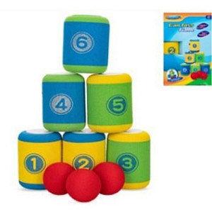 Házecí hra Shoď plechovky 6ks s míčkem 3ks v krabičce