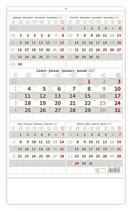 Pětiměsíční kalendář šedý 2027 - nástěnný kalendář