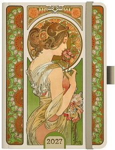 Denní diář 2027 A5 Alfons Mucha Zelený